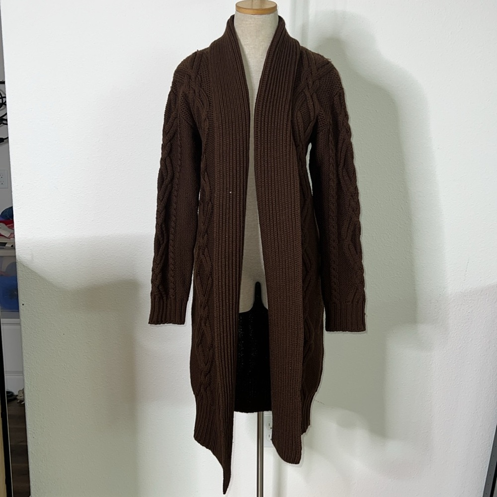 Peregrine Shawl Collar Cable Knit Long Cardigan Sweater Made in England
